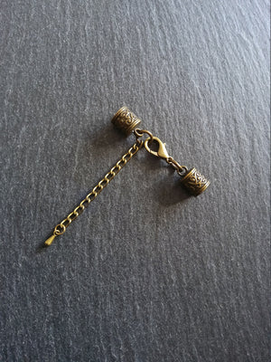 4 or 20 Antique Bronze Patterned End Cap Sets for 5mm Cord with Extender Chain (5.5mm end caps)