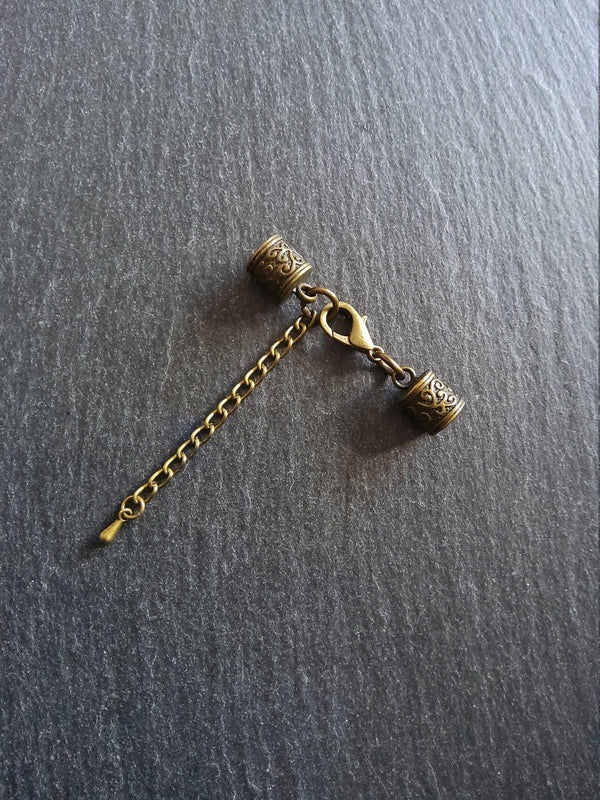 4 or 20 Antique Bronze Patterned End Cap Sets for 5mm Cord with Extender Chain (5.5mm end caps)