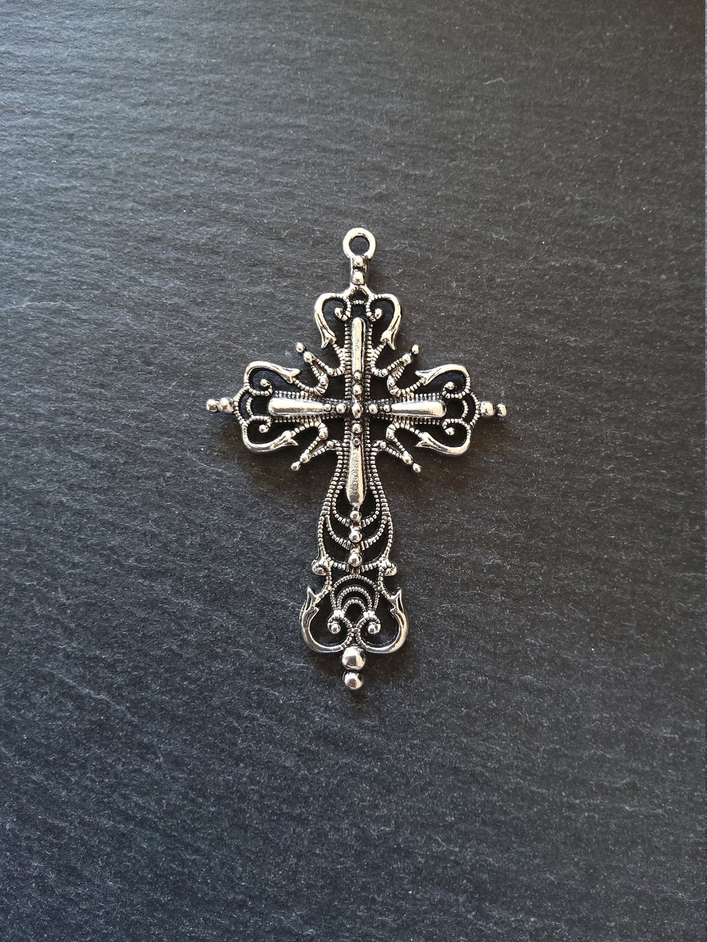 1 or 5 Large Ornate Antique Silver Tone Gothic Crucifix Pendants 64x42mm