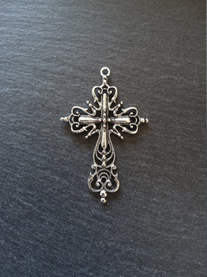 1 or 5 Large Ornate Antique Silver Tone Gothic Crucifix Pendants 64x42mm