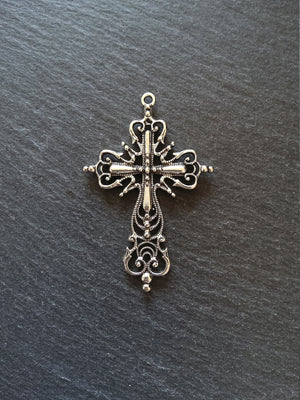 1 or 5 Large Ornate Antique Silver Tone Gothic Crucifix Pendants 64x42mm
