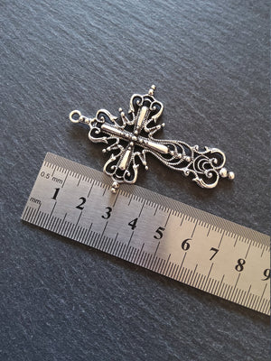 1 or 5 Large Ornate Antique Silver Tone Gothic Crucifix Pendants 64x42mm