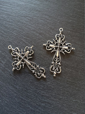 1 or 5 Large Ornate Antique Silver Tone Gothic Crucifix Pendants 64x42mm