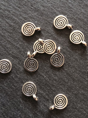 20 or 100 Round Swirl Charms Antique Silver Tone 12x8x1.5m Nickel FREE - ContentedCatz