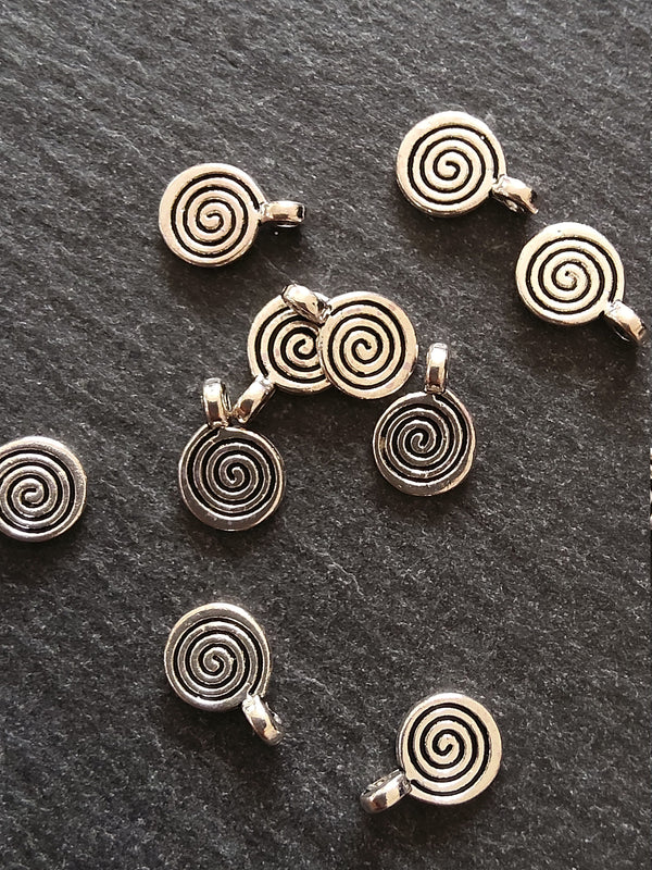 20 or 100 Round Swirl Charms Antique Silver Tone 12x8x1.5m Nickel FREE - ContentedCatz
