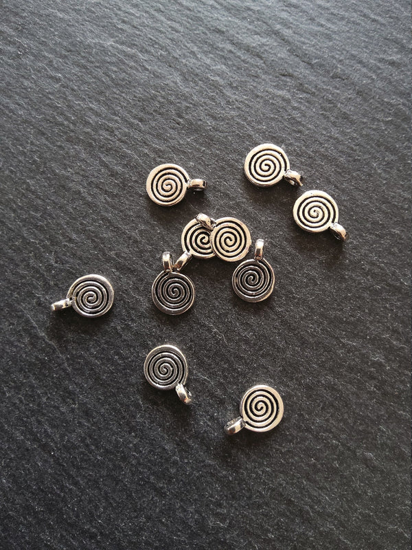 20 or 100 Round Swirl Charms Antique Silver Tone 12x8x1.5m Nickel FREE - ContentedCatz