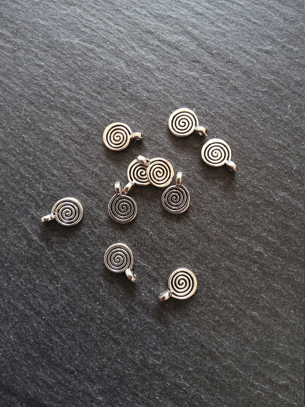 20 or 100 Round Swirl Charms Antique Silver Tone 12x8x1.5m Nickel FREE - ContentedCatz