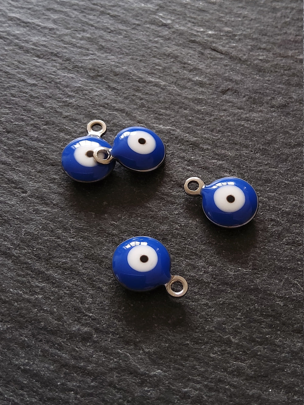 6 or 30 Evil Eye Charms Stainless Steel with Blue & White Enamel Double Sided 11x8x3mm