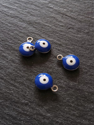 6 or 30 Evil Eye Charms Stainless Steel with Blue & White Enamel Double Sided 11x8x3mm
