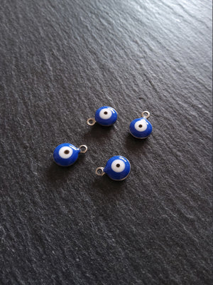 6 or 30 Evil Eye Charms Stainless Steel with Blue & White Enamel Double Sided 11x8x3mm