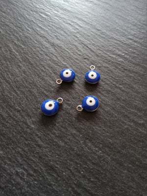 6 or 30 Evil Eye Charms Stainless Steel with Blue & White Enamel Double Sided 11x8x3mm