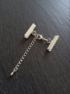 5 or 25 Silver Plated Crimp End Sets for 22mm (7/8") Wide Ribbon Chokers with Extender Chain - ContentedCatz
