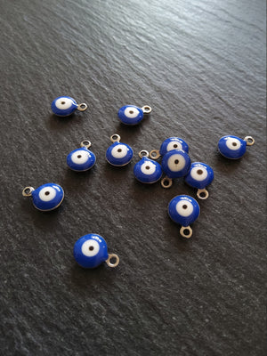 6 or 30 Evil Eye Charms Stainless Steel with Blue & White Enamel Double Sided 11x8x3mm