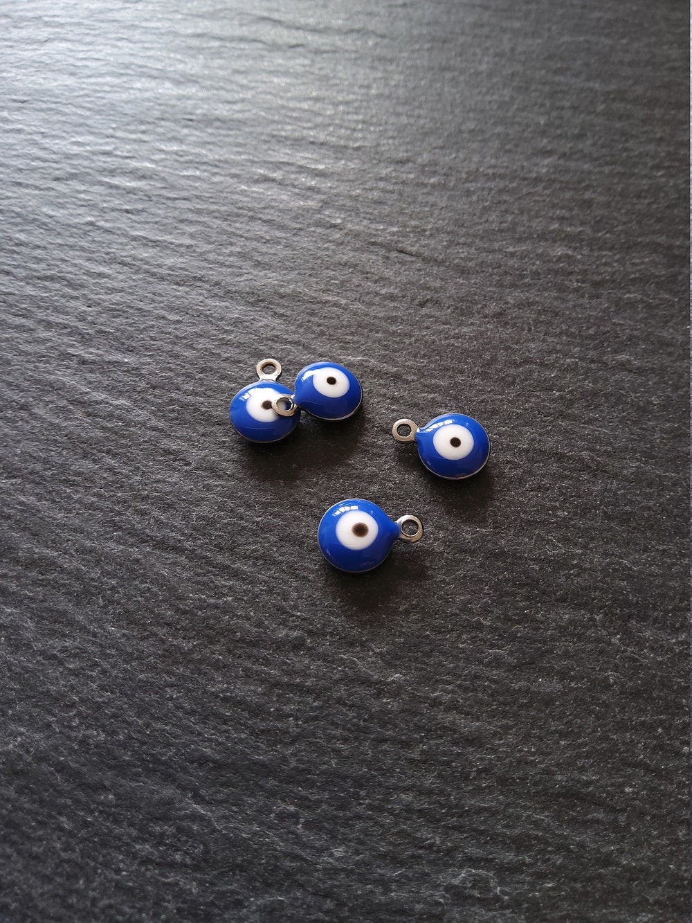 6 or 30 Evil Eye Charms Stainless Steel with Blue & White Enamel Double Sided 11x8x3mm