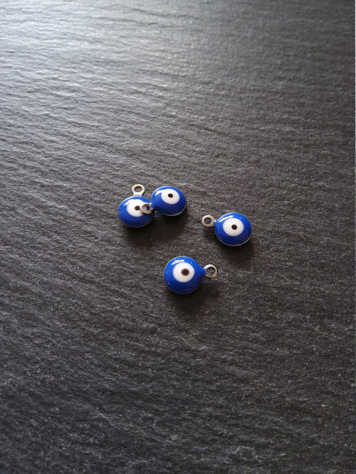 6 or 30 Evil Eye Charms Stainless Steel with Blue & White Enamel Double Sided 11x8x3mm