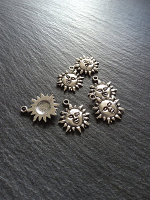 10 or 50 Sun Face Charms Antique Silver Tone 23x19mm