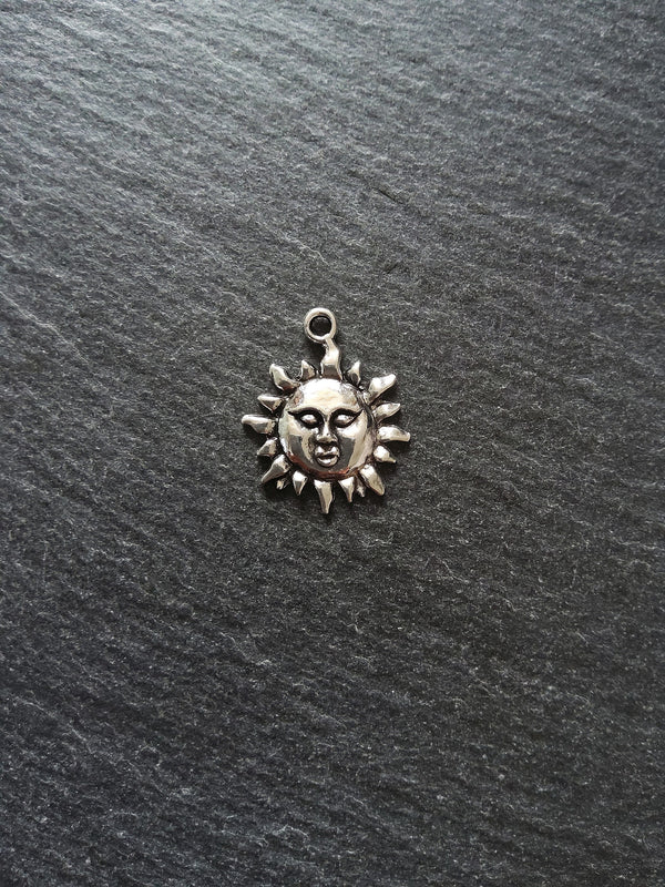 10 or 50 Sun Face Charms Antique Silver Tone 23x19mm