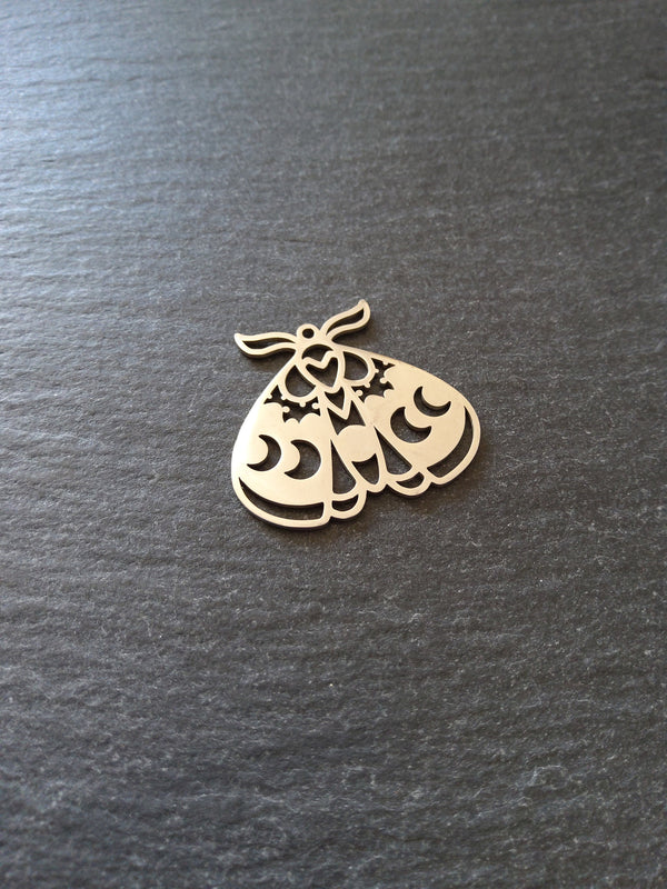 1 or 5 Stainless Steel Moth Pendant Charm Flat 30x28mm