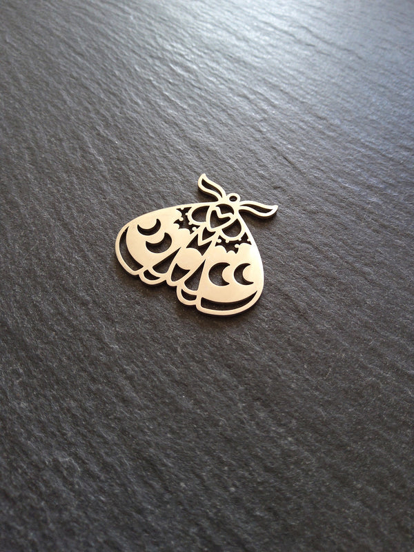1 or 5 Stainless Steel Moth Pendant Charm Flat 30x28mm