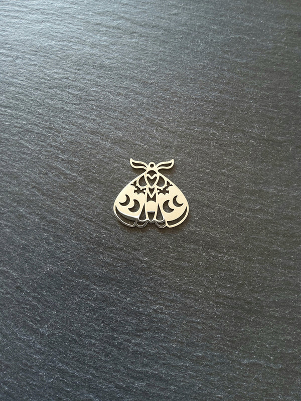 1 or 5 Stainless Steel Moth Pendant Charm Flat 30x28mm