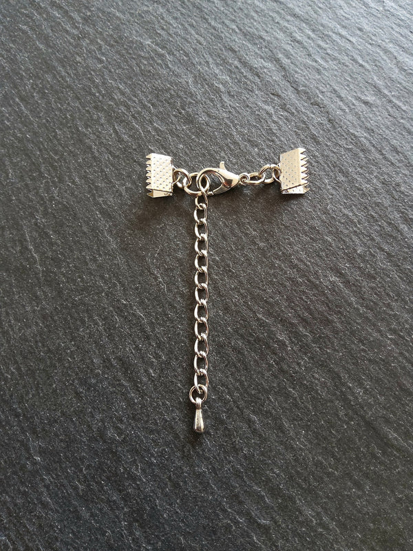 5 Antique Silver Tone Crimp End Sets for Chokers & Bracelets. Various Sizes