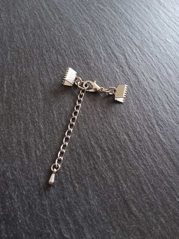 5 Antique Silver Tone Crimp End Sets for Chokers & Bracelets. Various Sizes
