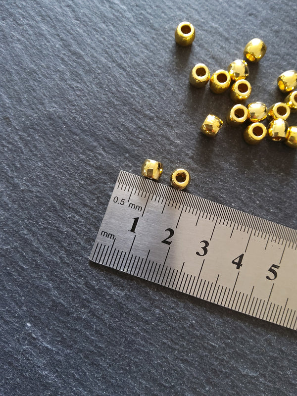 20 or 100 Bright Gold 6mm Smooth Plain Barrel Metal Alloy Spacer Beads 6x5mm Hole: 2.8mm