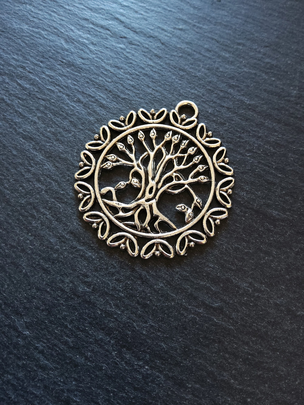 2 or 10 Large Round Tree of Life Pendants. Antique Silver Tone Alloy 51x36mm