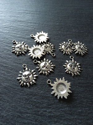 10 or 50 Sun Face Charms Antique Silver Tone 23x19mm