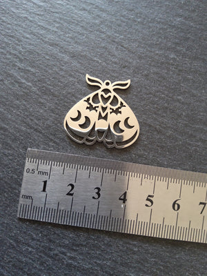 1 or 5 Stainless Steel Moth Pendant Charm Flat 30x28mm