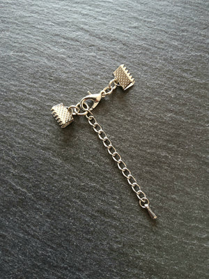 5 Antique Silver Tone Crimp End Sets for Chokers & Bracelets. Various Sizes