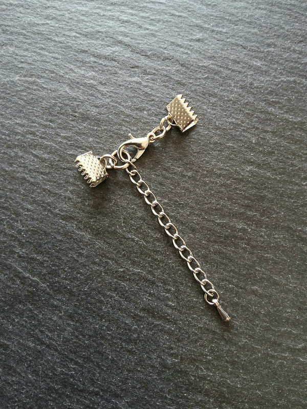 5 Antique Silver Tone Crimp End Sets for Chokers & Bracelets. Various Sizes