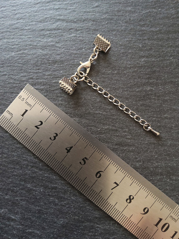 5 Antique Silver Tone Crimp End Sets for Chokers & Bracelets. Various Sizes
