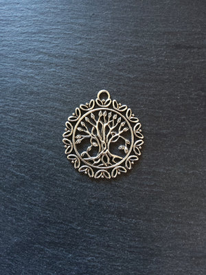 2 or 10 Large Round Tree of Life Pendants. Antique Silver Tone Alloy 51x36mm