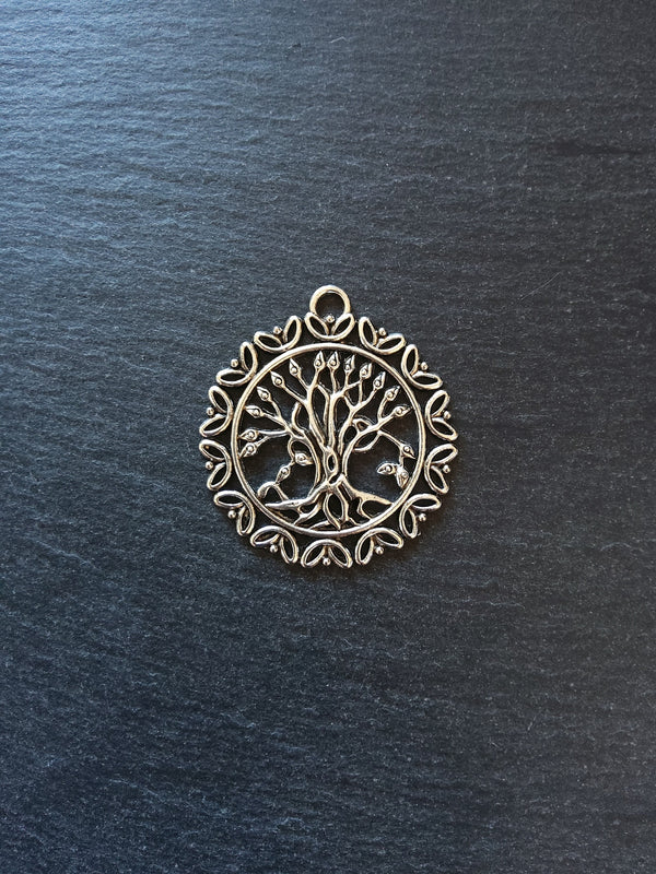 2 or 10 Large Round Tree of Life Pendants. Antique Silver Tone Alloy 51x36mm