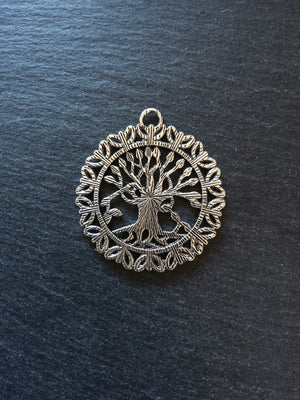 2 or 10 Large Round Tree of Life Pendants. Antique Silver Tone Alloy 51x36mm