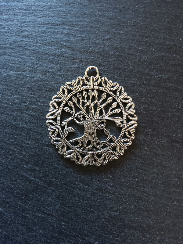 2 or 10 Large Round Tree of Life Pendants. Antique Silver Tone Alloy 51x36mm