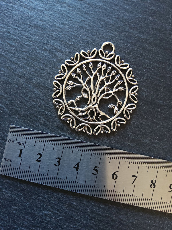 2 or 10 Large Round Tree of Life Pendants. Antique Silver Tone Alloy 51x36mm