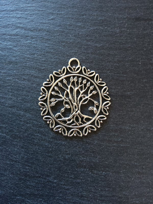 2 or 10 Large Round Tree of Life Pendants. Antique Silver Tone Alloy 51x36mm