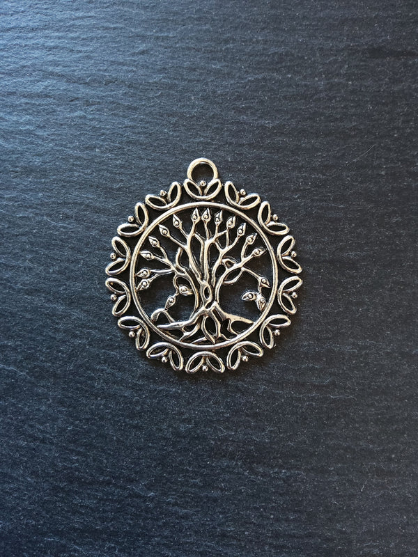 2 or 10 Large Round Tree of Life Pendants. Antique Silver Tone Alloy 51x36mm