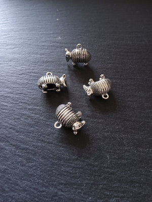 2 or 10 Armadillo Charms 3D & Antique Silver Tone Metal Alloy 19x17x8mm - ContentedCatz