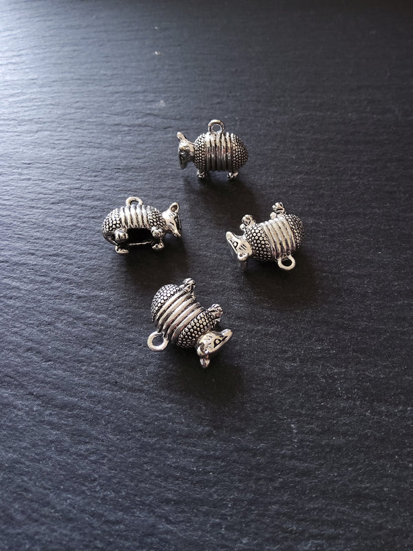 2 or 10 Armadillo Charms 3D & Antique Silver Tone Metal Alloy 19x17x8mm - ContentedCatz