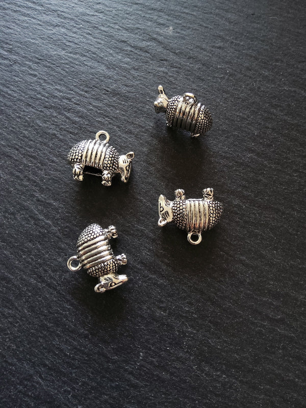 2 or 10 Armadillo Charms 3D & Antique Silver Tone Metal Alloy 19x17x8mm - ContentedCatz