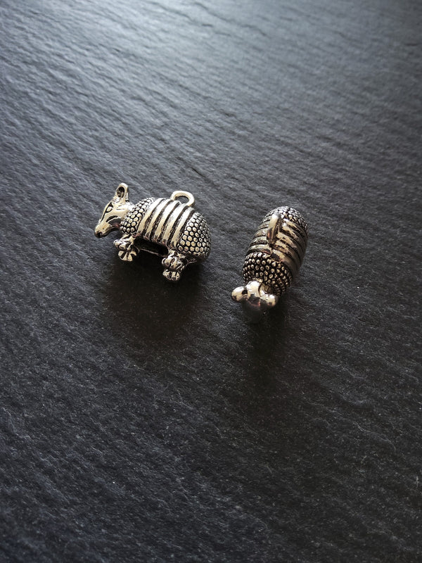 2 or 10 Armadillo Charms 3D & Antique Silver Tone Metal Alloy 19x17x8mm - ContentedCatz