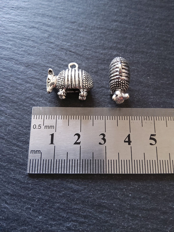 2 or 10 Armadillo Charms 3D & Antique Silver Tone Metal Alloy 19x17x8mm - ContentedCatz