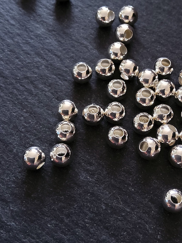 40 or 200 Silver Plated 5mm Smooth Round Hollow Copper Spacer Ball Beads