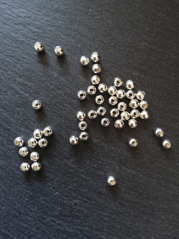 40 or 200 Silver Plated 5mm Smooth Round Hollow Copper Spacer Ball Beads