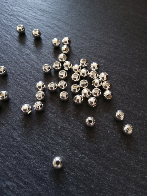 40 or 200 Silver Plated 5mm Smooth Round Hollow Copper Spacer Ball Beads