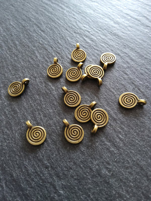 20 or 100 Round Swirl Charms Antique Bronze Tone 12x8x1.5m Nickel FREE