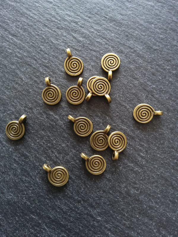 20 or 100 Round Swirl Charms Antique Bronze Tone 12x8x1.5m Nickel FREE